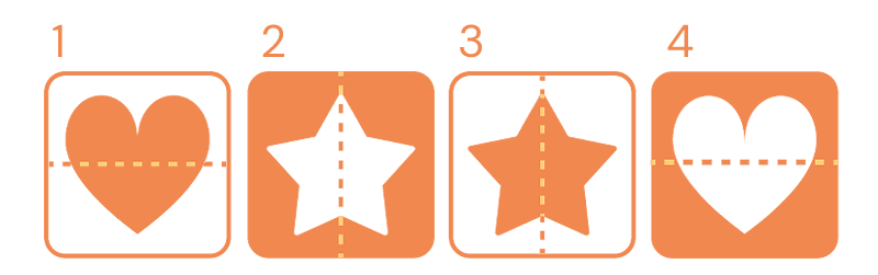 grafico de cuatro ilustraciones con lineas perpendiculares verticales y horizontales