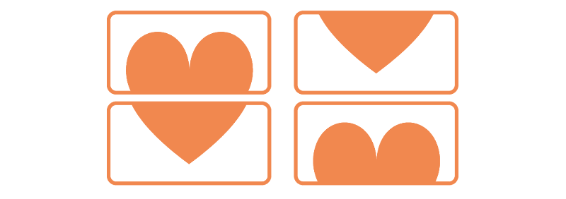 grafico de un corazon en un papel partido en dos dispuesto de dos maneras diferentes